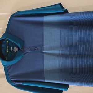 XERSION BRAND ATHLETIC BLUE & TEAL SHORT SLEEVES POLO SHIRT SIZE LARGE